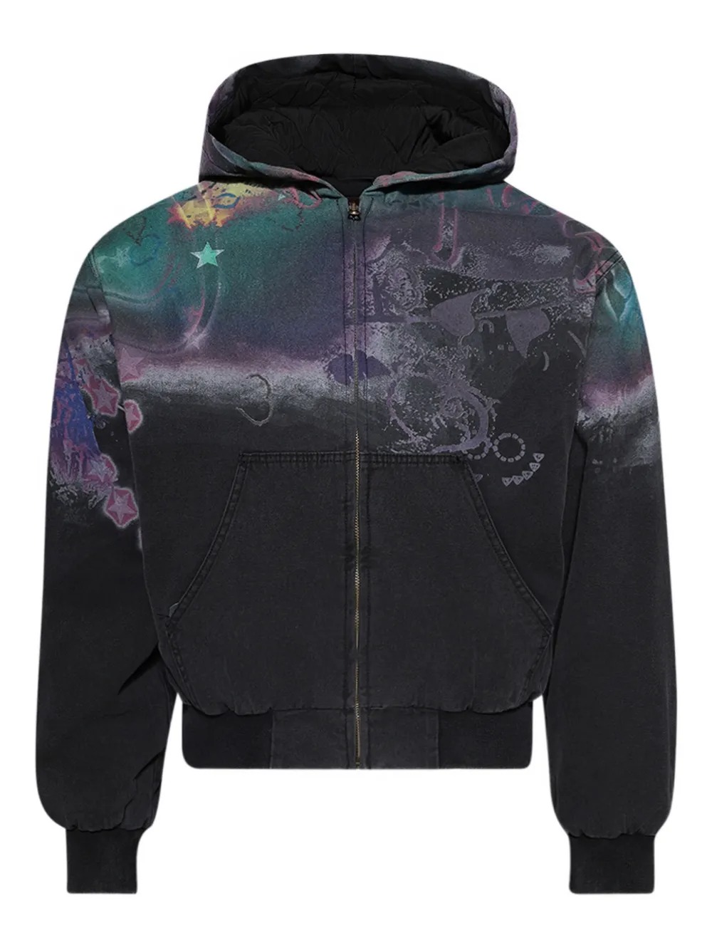Custom Clothing Manufacturer Digital Printing Graphic Acid Wash 340g Cotton ZIpper Hoodie