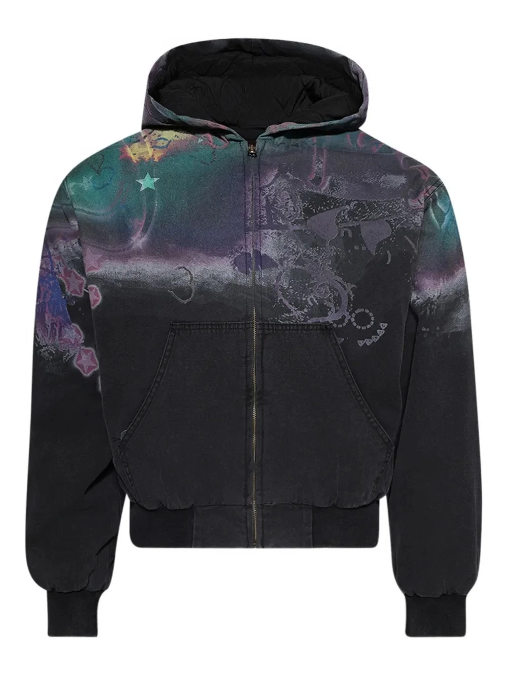 Sudadera con cremallera de algodón de 340 g, con estampado digital y lavado ácido. Fabricada por un fabricante de ropa personalizada. 1