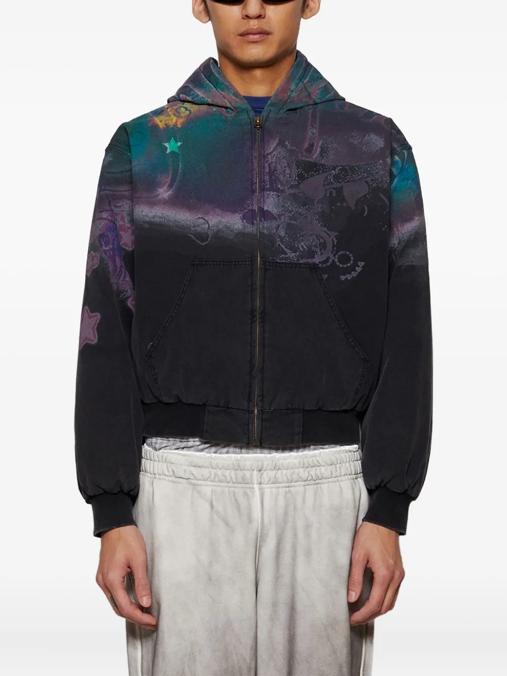 Sudadera con cremallera de algodón de 340 g, con estampado digital y lavado ácido. Fabricada por un fabricante de ropa personalizada. 4