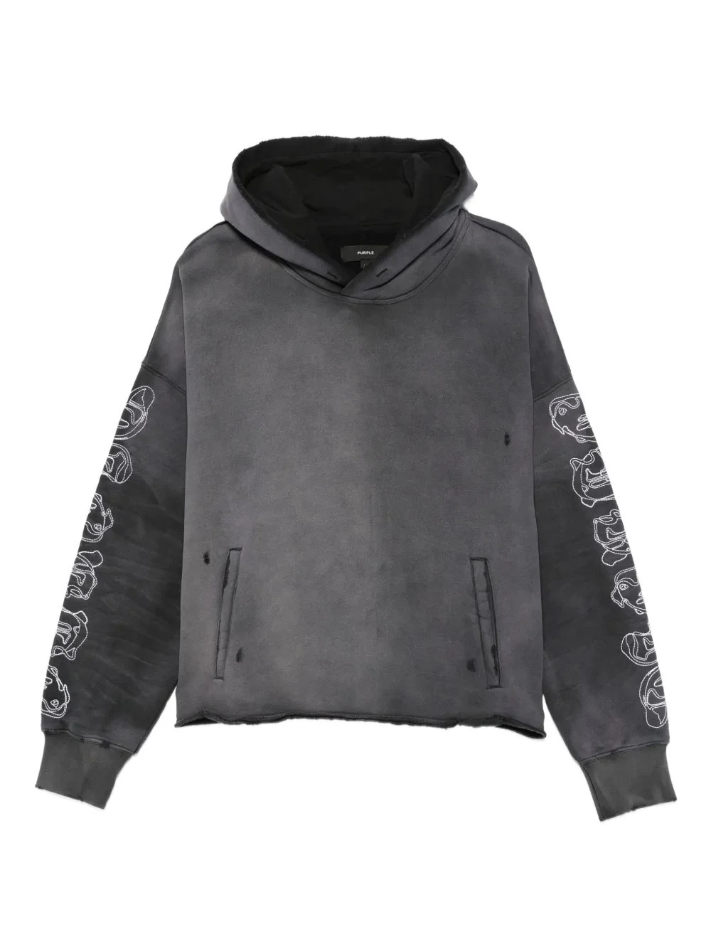 Özel Giyim Üreticisi Dijital Baskılı Grafik Eskitme Nakışlı 430g Pamuklu Cepli Kapüşonlu Sweatshirt 1