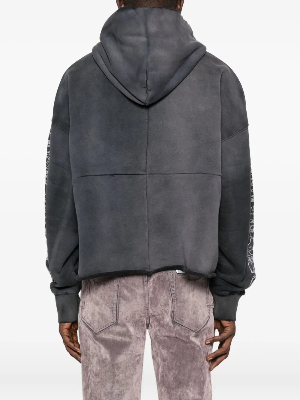 Özel Giyim Üreticisi Dijital Baskılı Grafik Eskitme Nakışlı 430g Pamuklu Cepli Kapüşonlu Sweatshirt 3