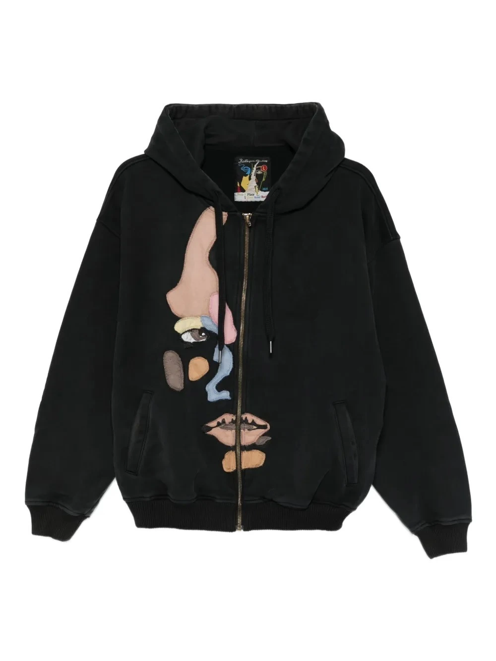 Sweat à capuche oversize en coton 450 g, délavé à l'acide et orné d'appliqués, avec poche. 1