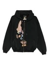 Sweat à capuche oversize en coton 450 g, délavé à l'acide et orné d'appliqués, avec poche. 1