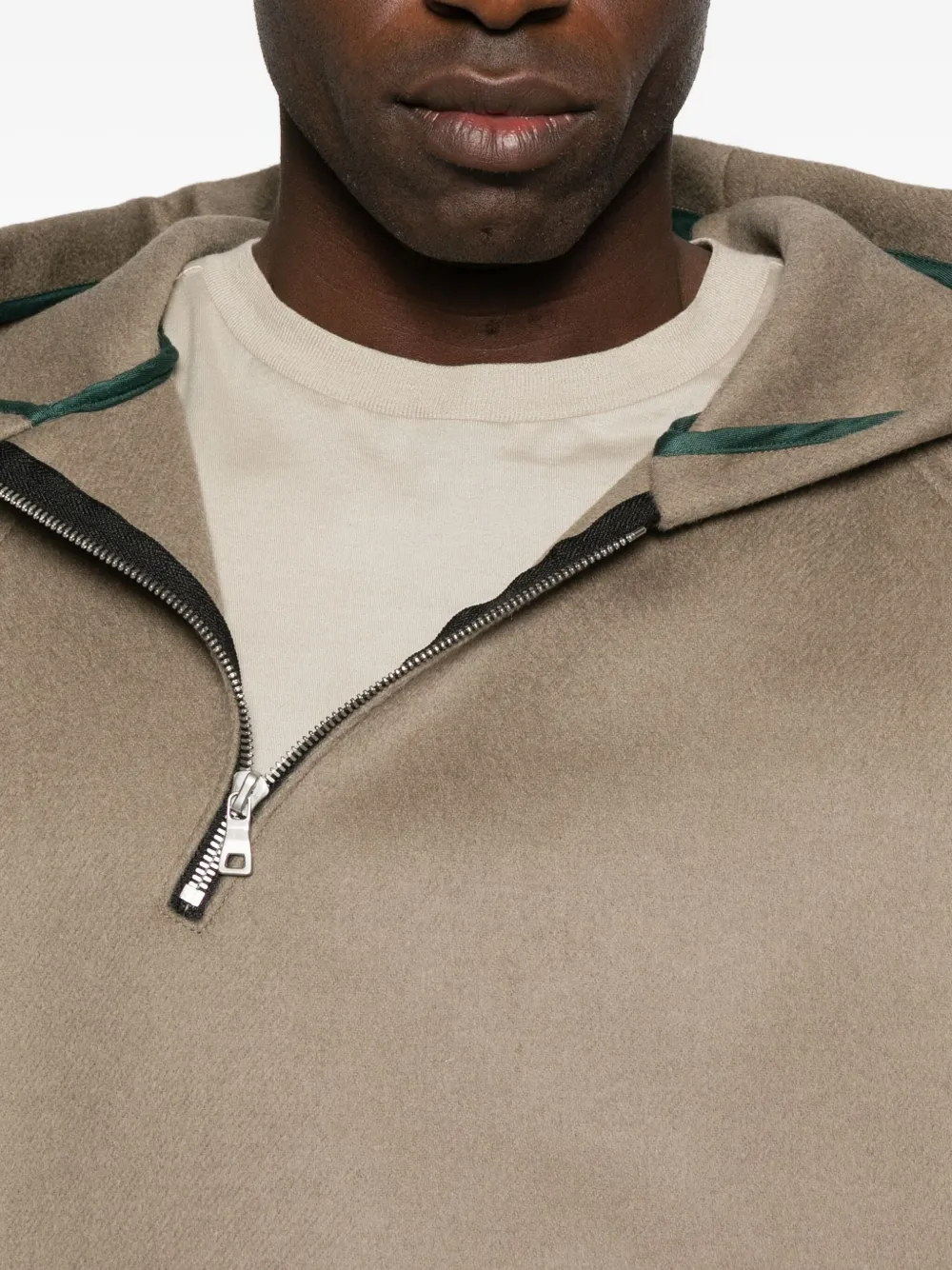 Blusa de moletom com capuz, gola alta e meio zíper, mangas compridas, modelagem relaxada, em lã merino 380 GSM - HZHD005 2