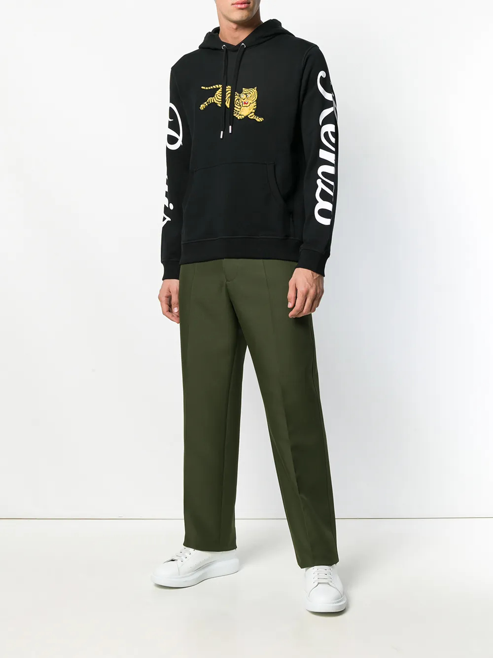 Sudadera con capucha de manga larga estilo urbano, con bordado de tigre saltando, 380 GSM, de forro polar y bolsillo tipo canguro - FHD002 3