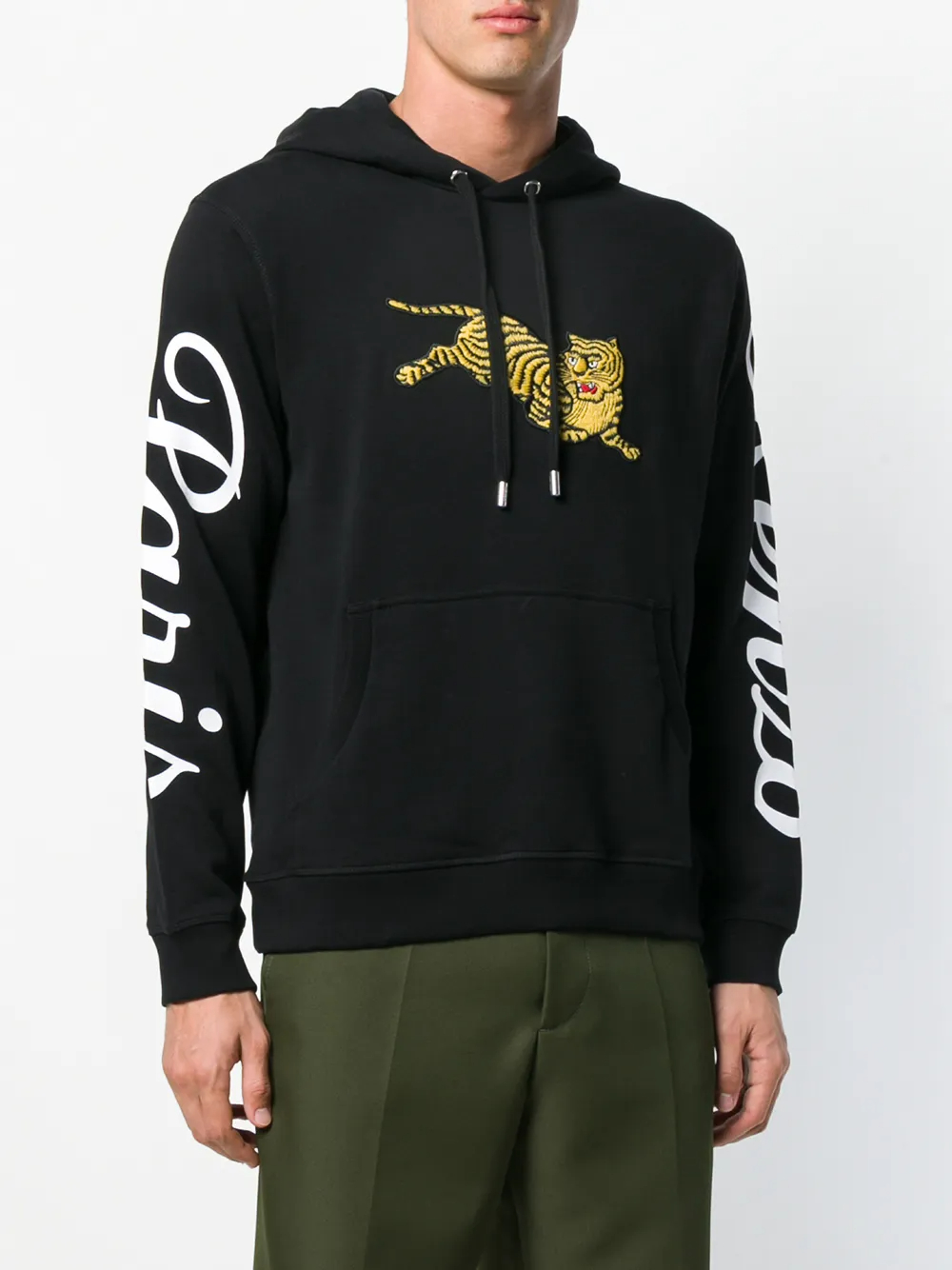 Sudadera con capucha de manga larga estilo urbano, con bordado de tigre saltando, 380 GSM, de forro polar y bolsillo tipo canguro - FHD002 2