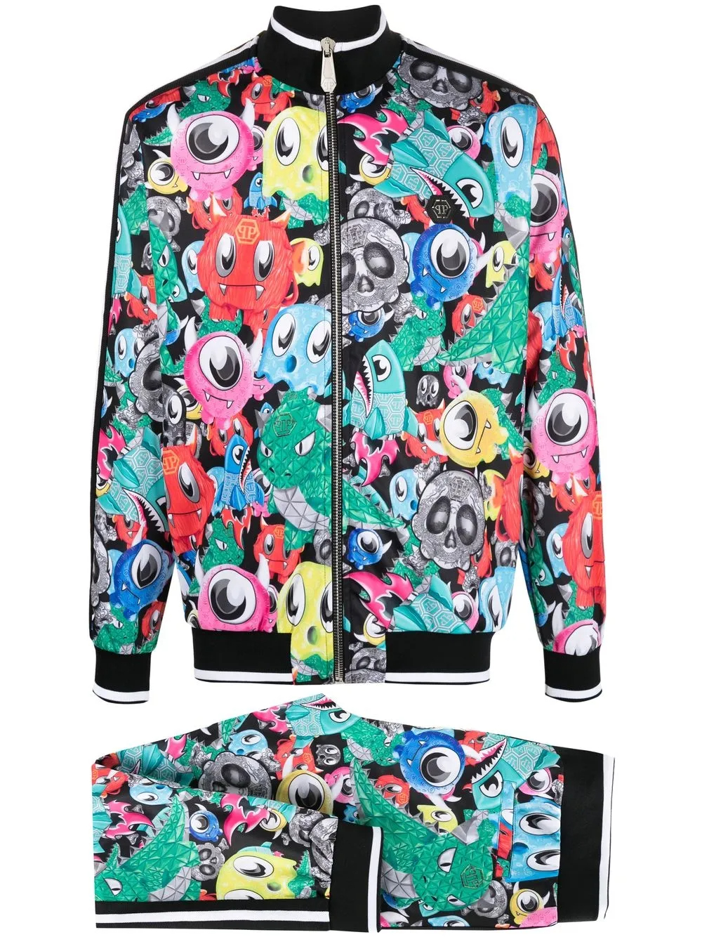 300G Cartoon-Print Full-Zip Stand Collar Streetwear Tracksuit Set with Pocket-SWTS001