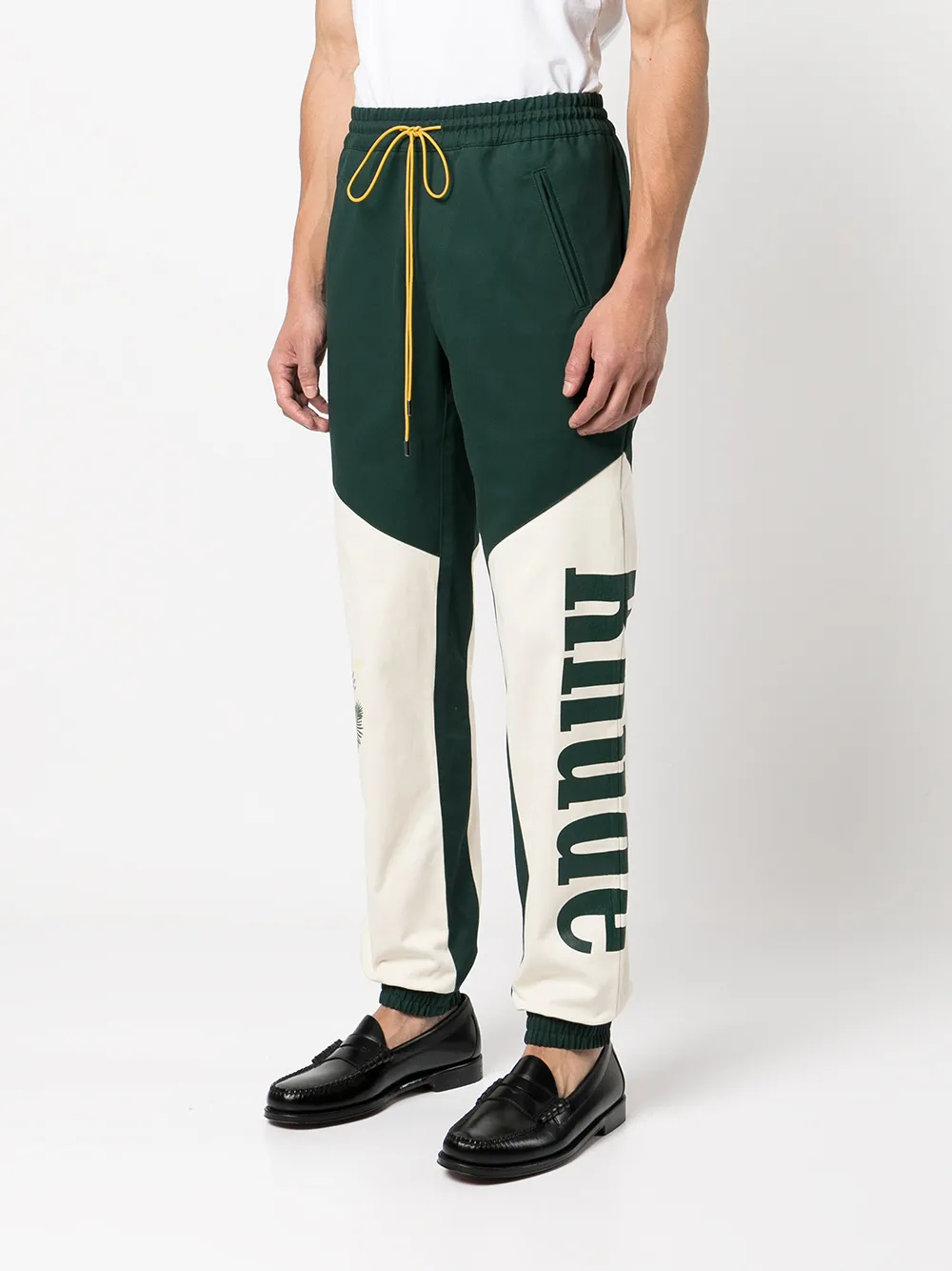 Calça de moletom de algodão 380G com design de painéis, cintura elástica, modelagem afunilada e bolso - SP004 3