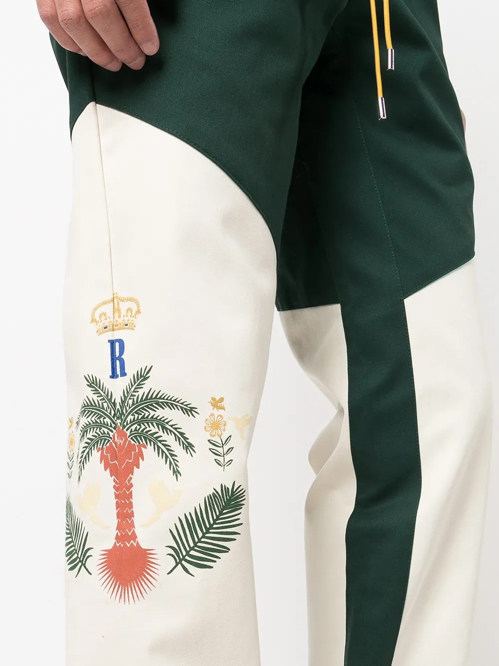 Calça de moletom de algodão 380G com design de painéis, cintura elástica, modelagem afunilada e bolso - SP004 5