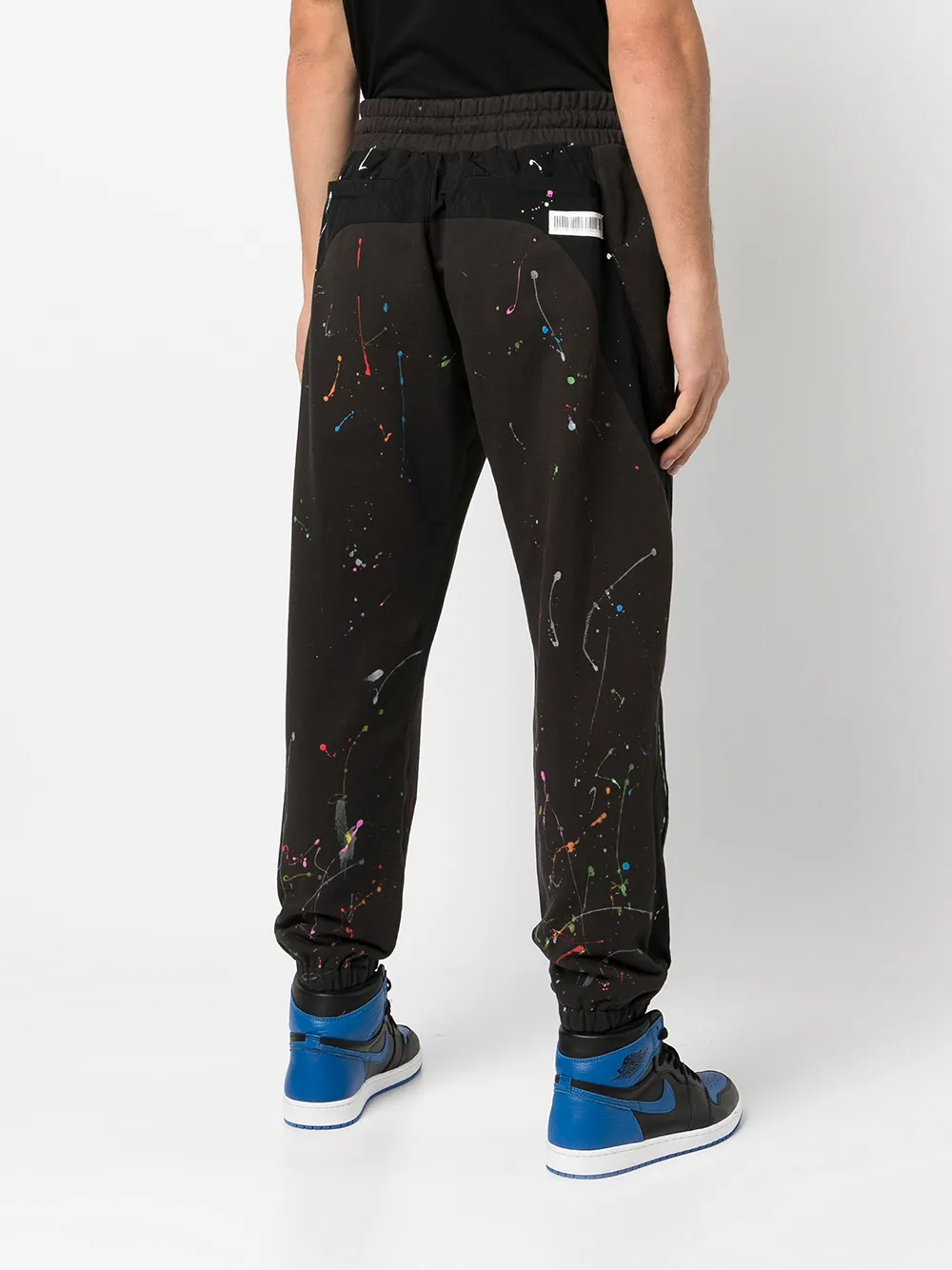 400GSM Black 100% Cotton Paint-Splattered Tapered Joggers | Multicolor Splatter Detail, Drawstring Waist, Side Slit Pockets-TJ002 5