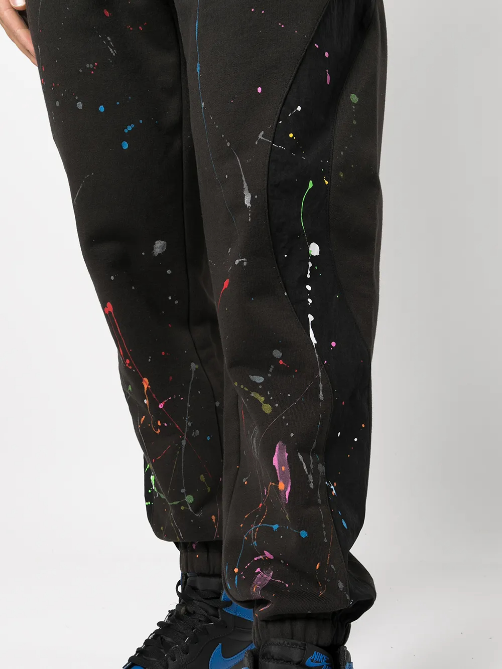 400GSM Black 100% Cotton Paint-Splattered Tapered Joggers | Multicolor Splatter Detail, Drawstring Waist, Side Slit Pockets-TJ002 2