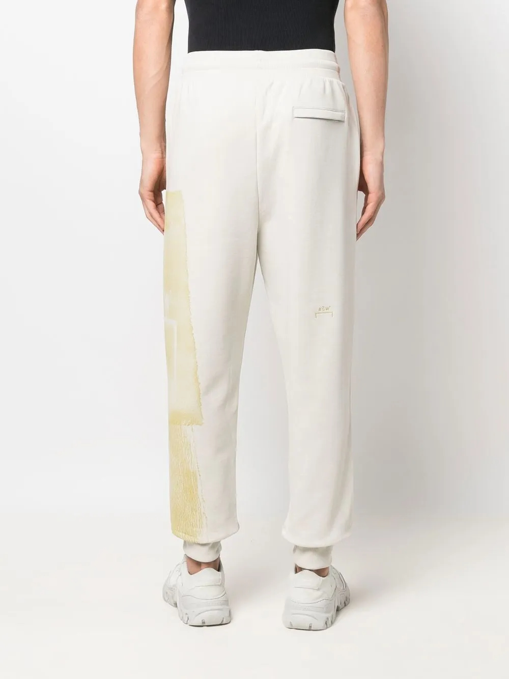 Pantalon de jogging fuselé en coton 100 % blanc cassé (400 g/m²) à imprimé graphique | Imprimé abstrait jaune intégral, taille mi-haute élastique, poches latérales - TJ004 5