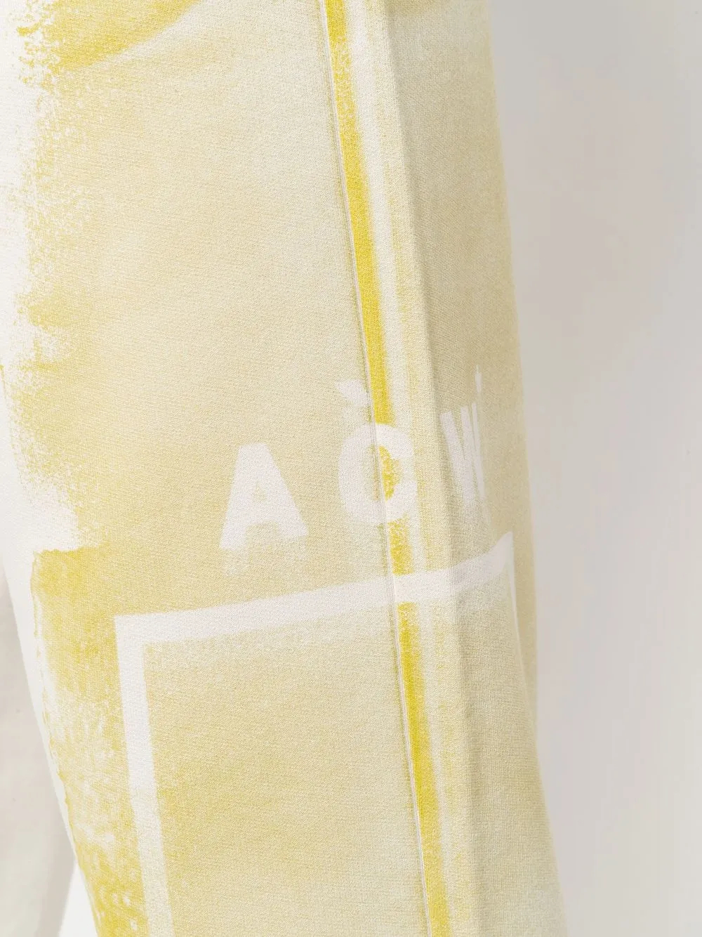 Pantalon de jogging fuselé en coton 100 % blanc cassé (400 g/m²) à imprimé graphique | Imprimé abstrait jaune intégral, taille mi-haute élastique, poches latérales - TJ004 2