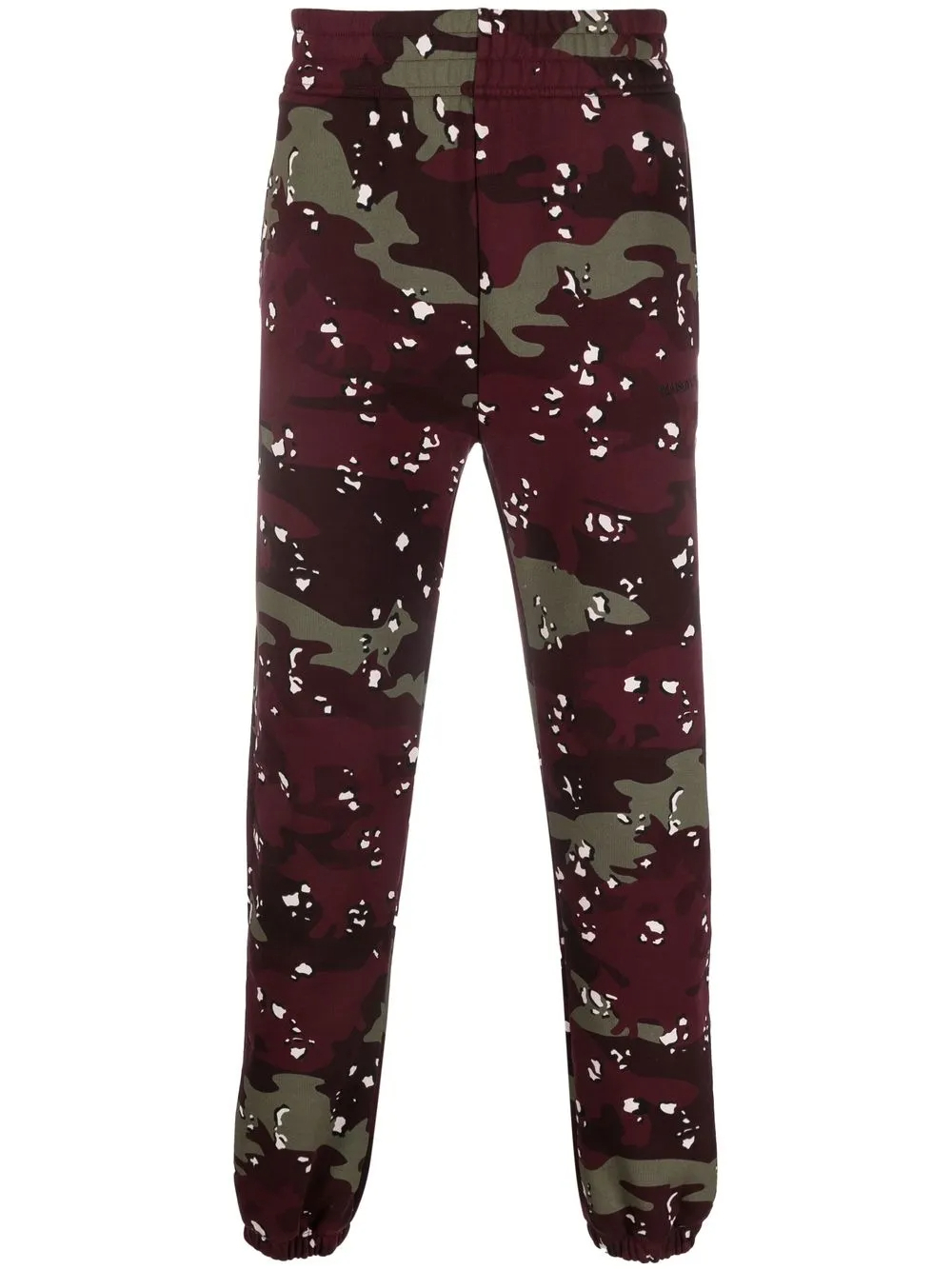 Calça de moletom 400GSM em algodão com estampa camuflada em tons de vinho e verde-oliva | Logotipo bordado, cintura elástica, pernas afuniladas e bolsos laterais 1