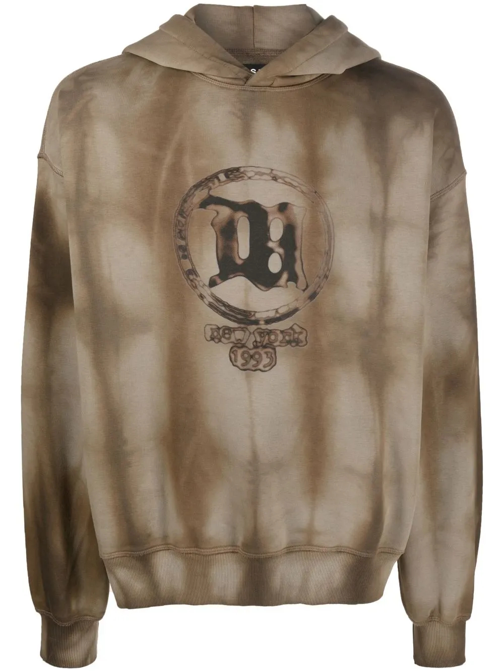 330GSM Brown Acid Tie-Dye Cotton-Blend Strobe Hoodie | Chest Logo Print-TDHD004
