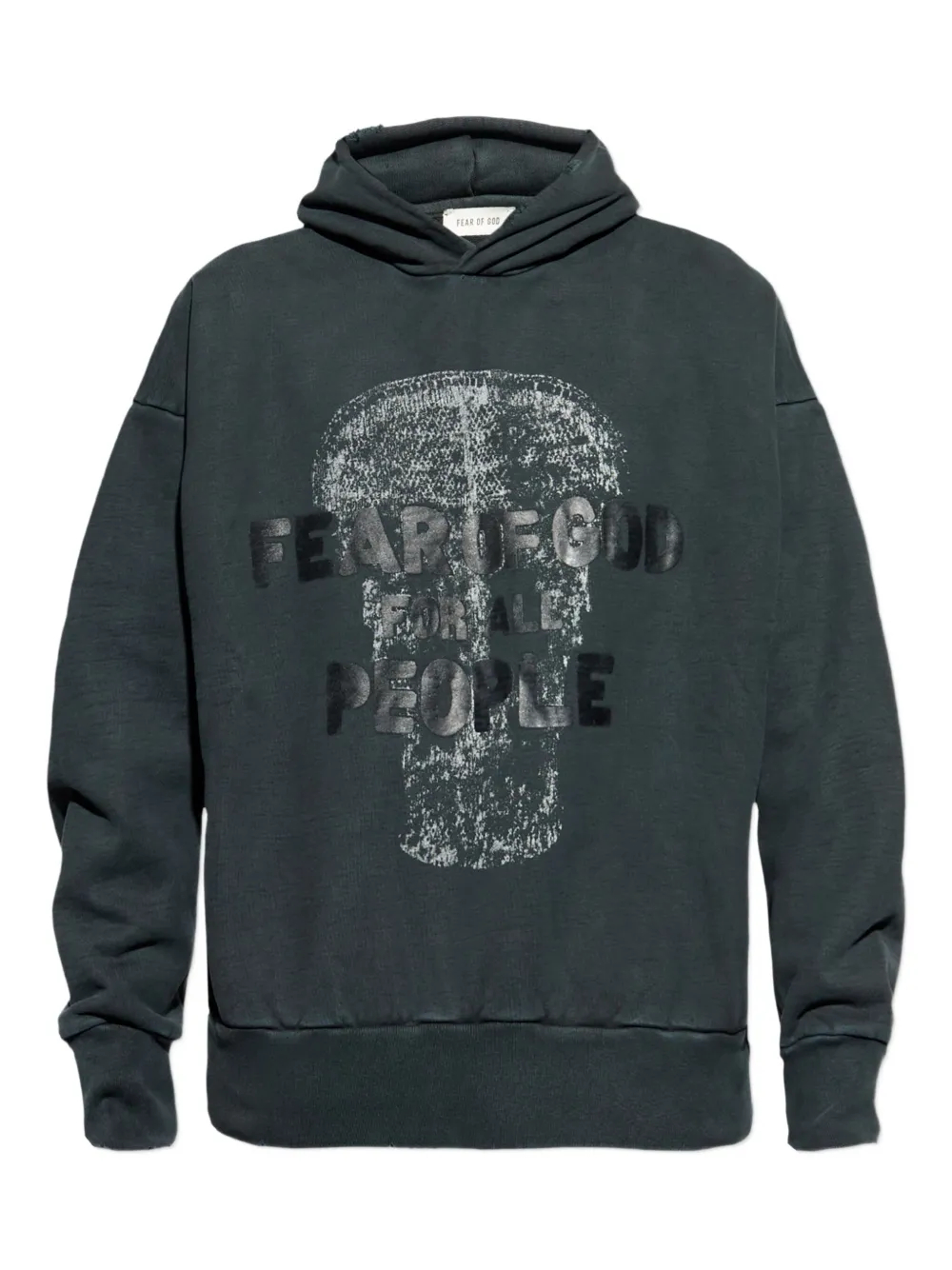 450GSM Heavyweight Black Distressed Skull-Graphic Cotton Hoodie