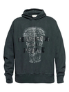 Sweat à capuche en coton noir épais 450 g/m² à motif tête de mort vieilli 1