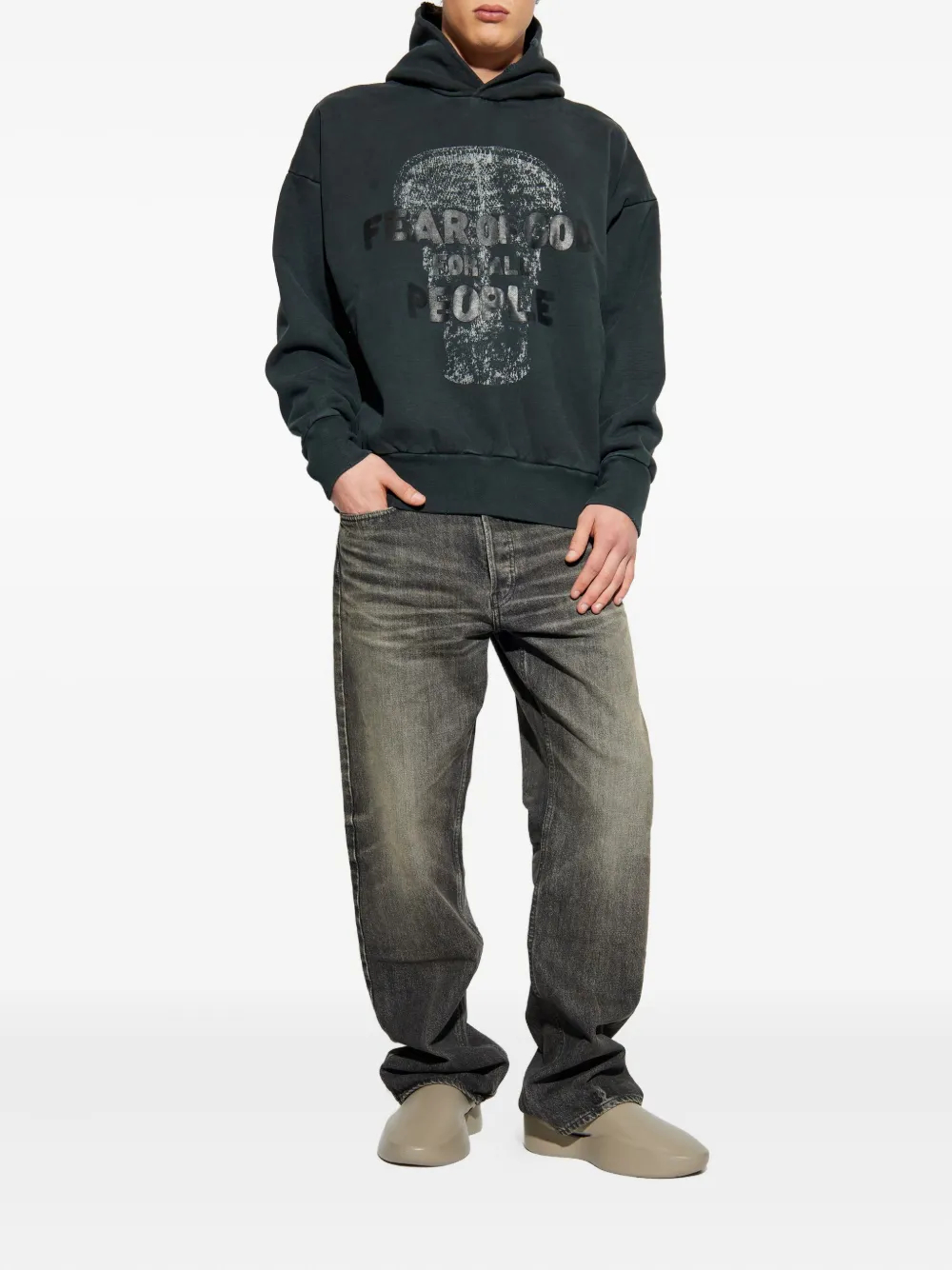 Sweat à capuche en coton noir épais 450 g/m² à motif tête de mort vieilli 5