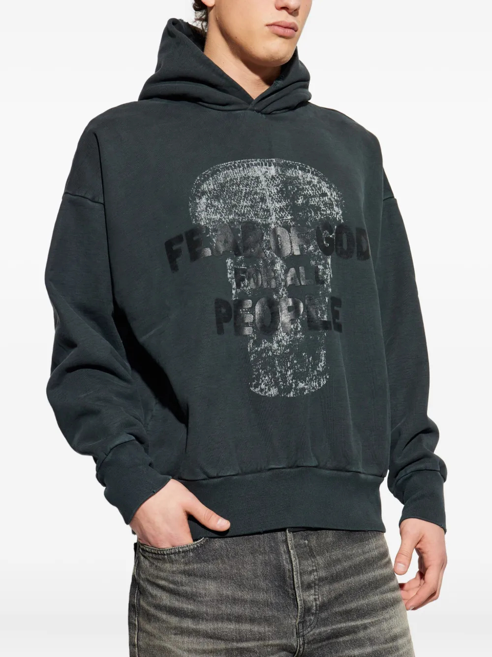 Sweat à capuche en coton noir épais 450 g/m² à motif tête de mort vieilli 4