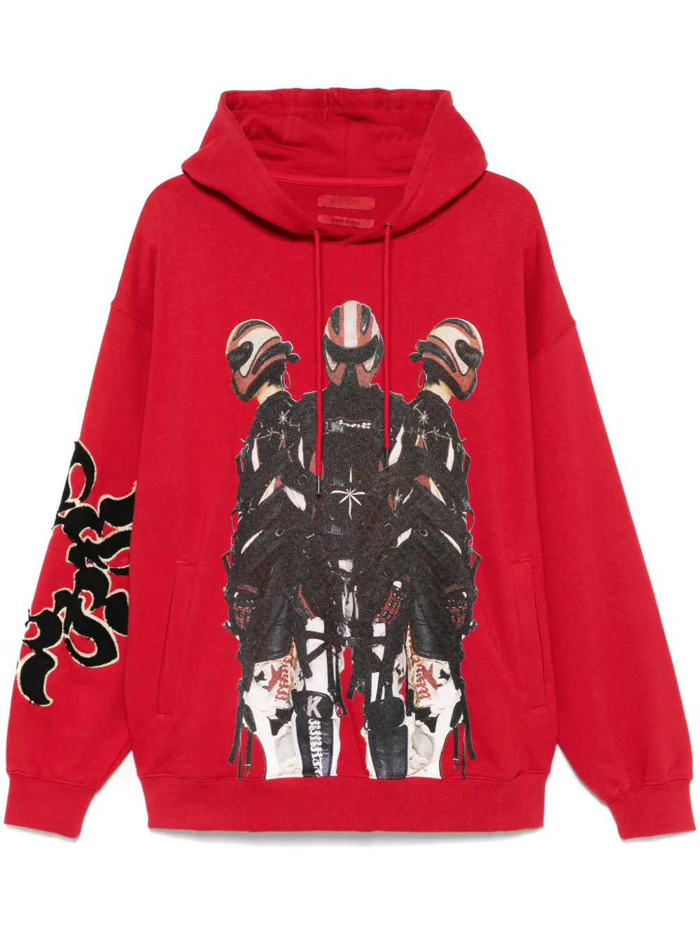 460GSM Heavyweight Red Moto-Men Graphic-Print Cotton Hoodie