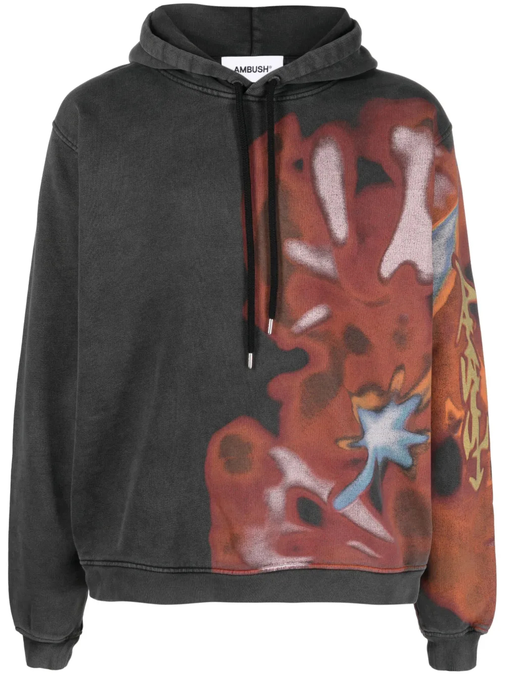 Sweat à capuche en coton épais 430 g/m² avec imprimé graffiti noir et multicolore. 1