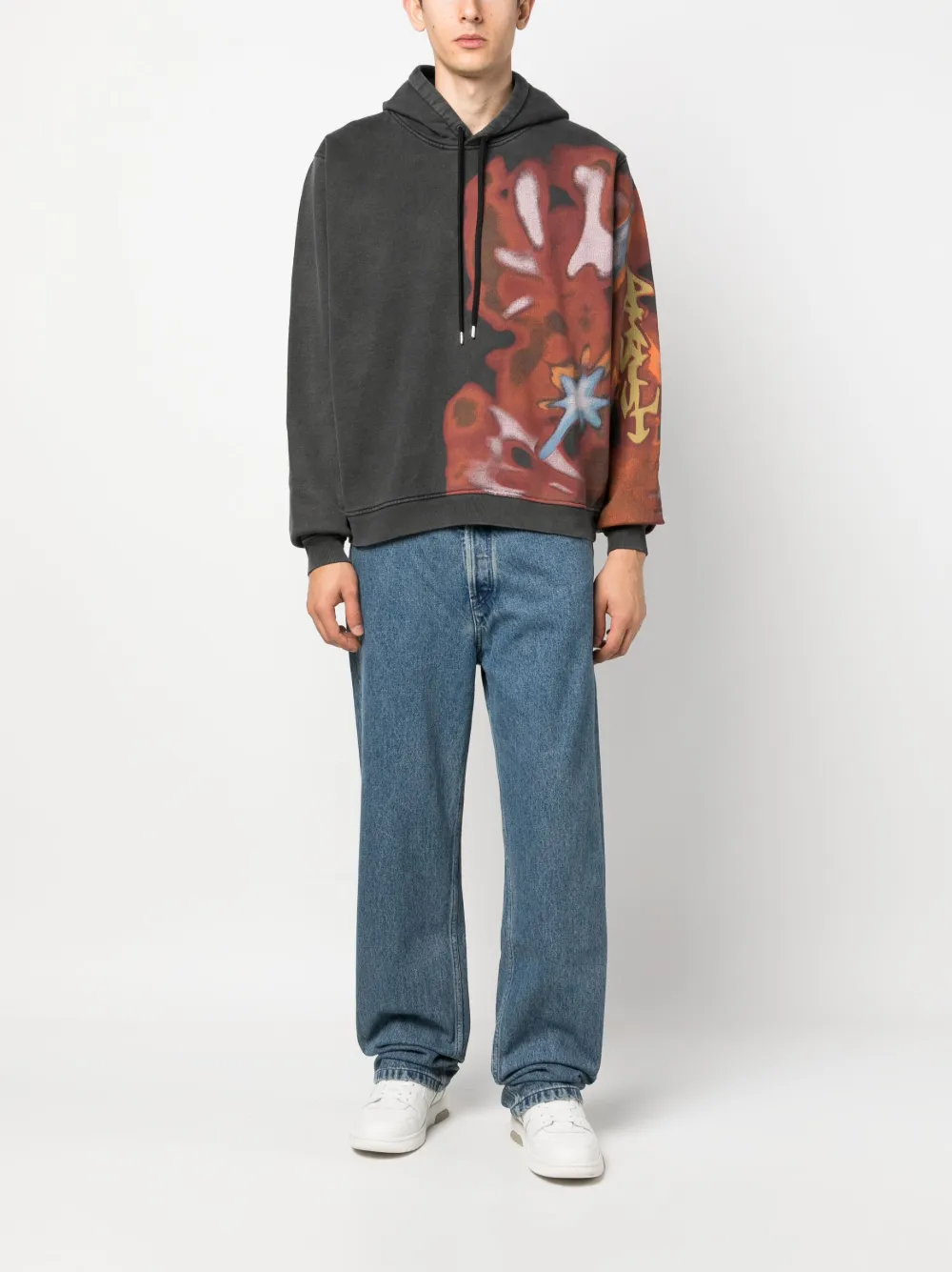 Sweat à capuche en coton épais 430 g/m² avec imprimé graffiti noir et multicolore. 4