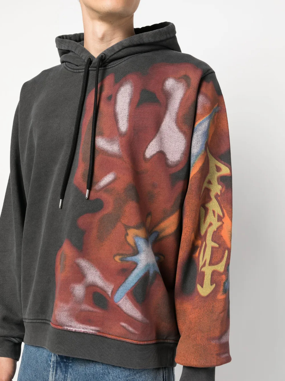 Sweat à capuche en coton épais 430 g/m² avec imprimé graffiti noir et multicolore. 2
