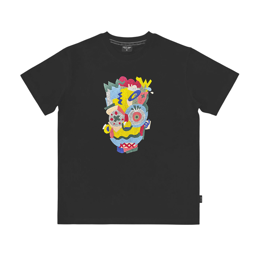 Camiseta de gola redonda com bordado de máscara Pop Art 265GSM, 100% algodão - EBDRTS012 2