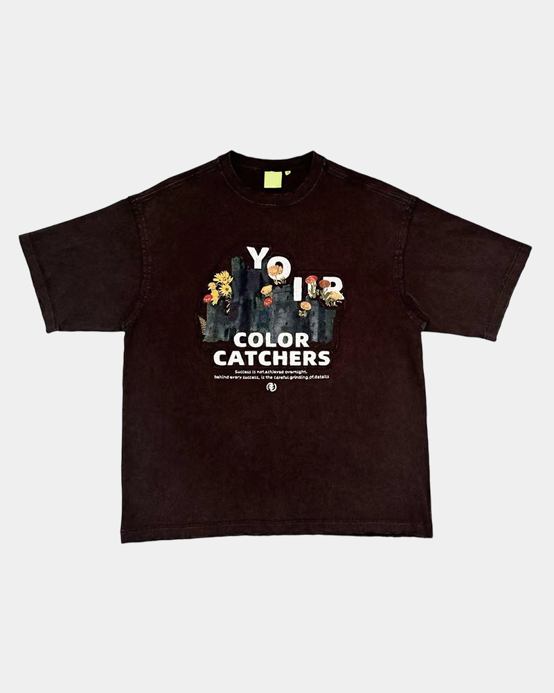 Camiseta de algodón 305 g con cuello redondo, bordada, desgastada y con lavado ácido, con impresión digital y fabricante de ropa personalizada 3