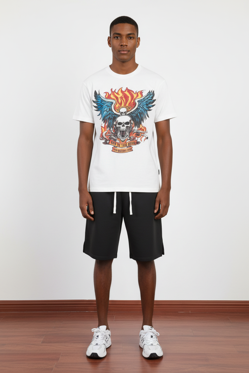 270 GSM Bad to the Bone" 100% Cotton Heat-Cured Screen-Printed Boxy-Fit Graphic T-shirt-PTTS010