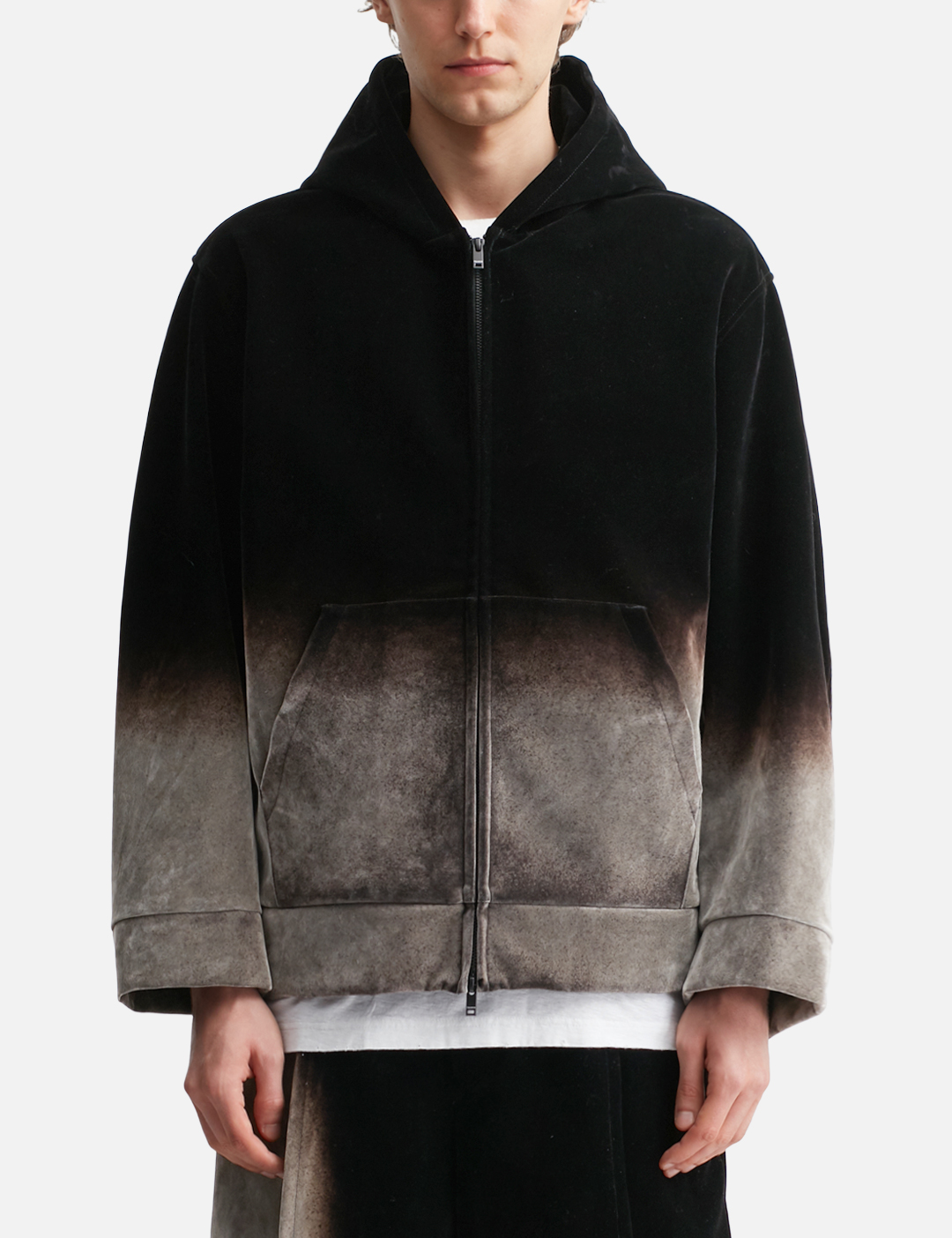 Sweat à capuche zippé en polaire délavée à l'acide dégradée 500 g/m²