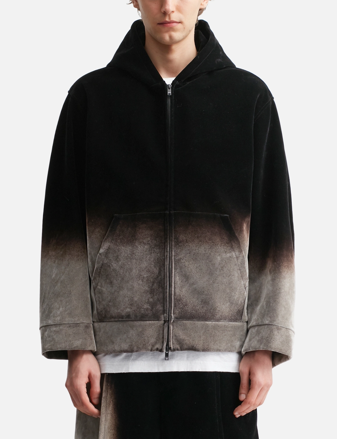 500 g/m² Fleece-Kapuzenjacke mit Farbverlauf und Acid-Wash-Effekt, Reißverschluss 1