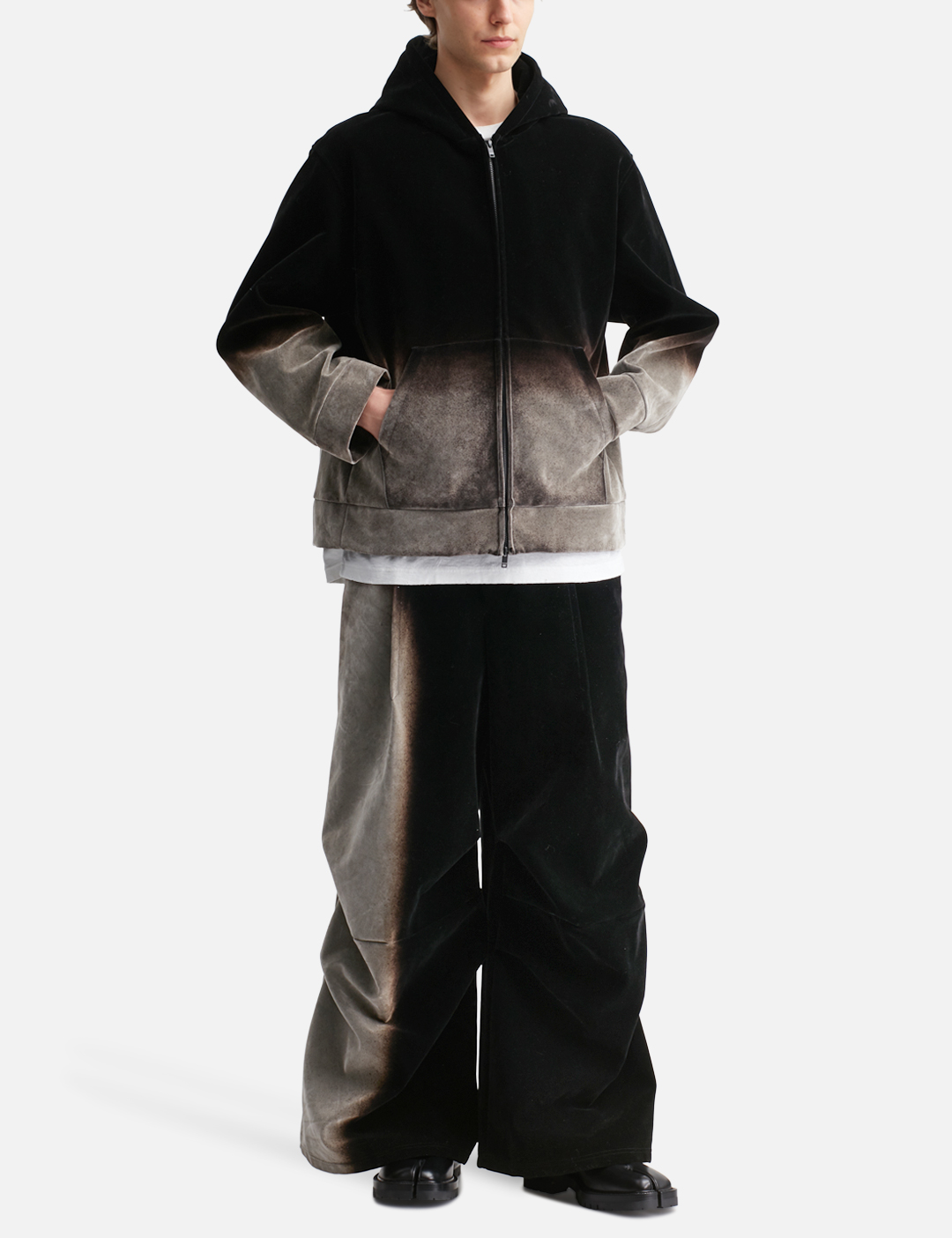 500 g/m² Fleece-Kapuzenjacke mit Farbverlauf und Acid-Wash-Effekt, Reißverschluss 4