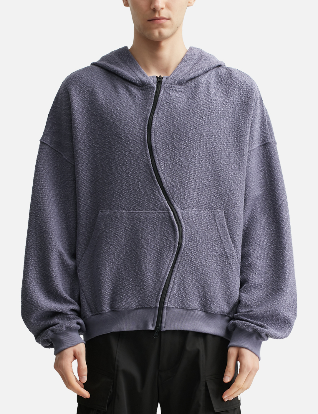 Sweat à capuche zippé incurvé en coton 380 g/m² lilas fantôme