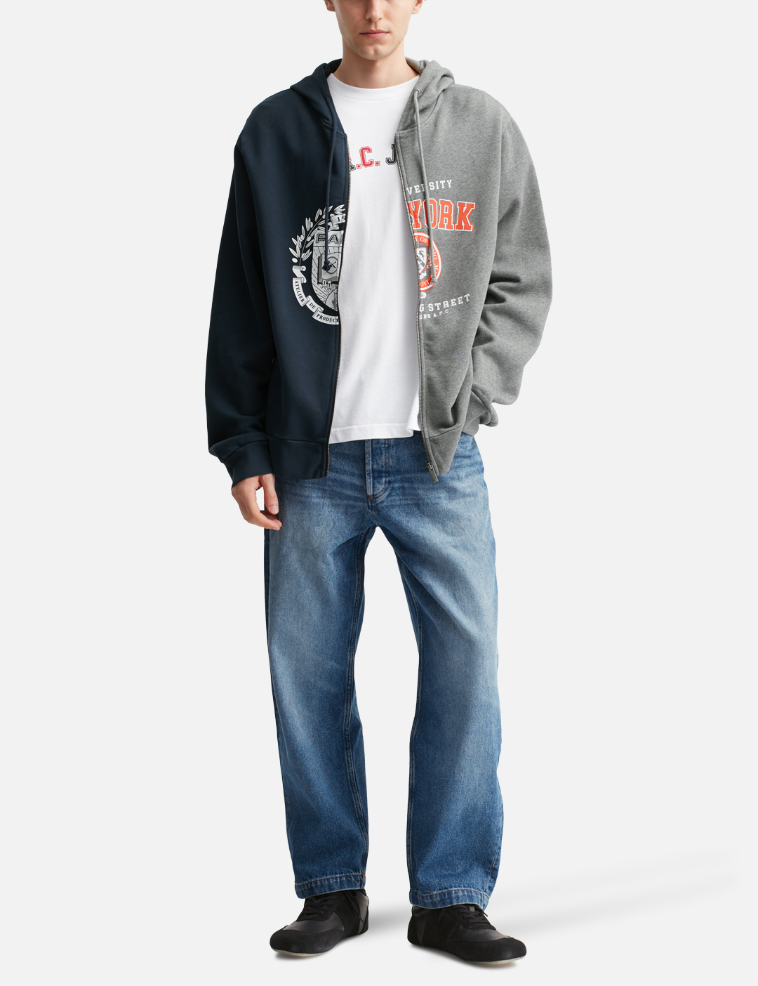 Sweat à capuche zippé bicolore en coton 450 g/m²