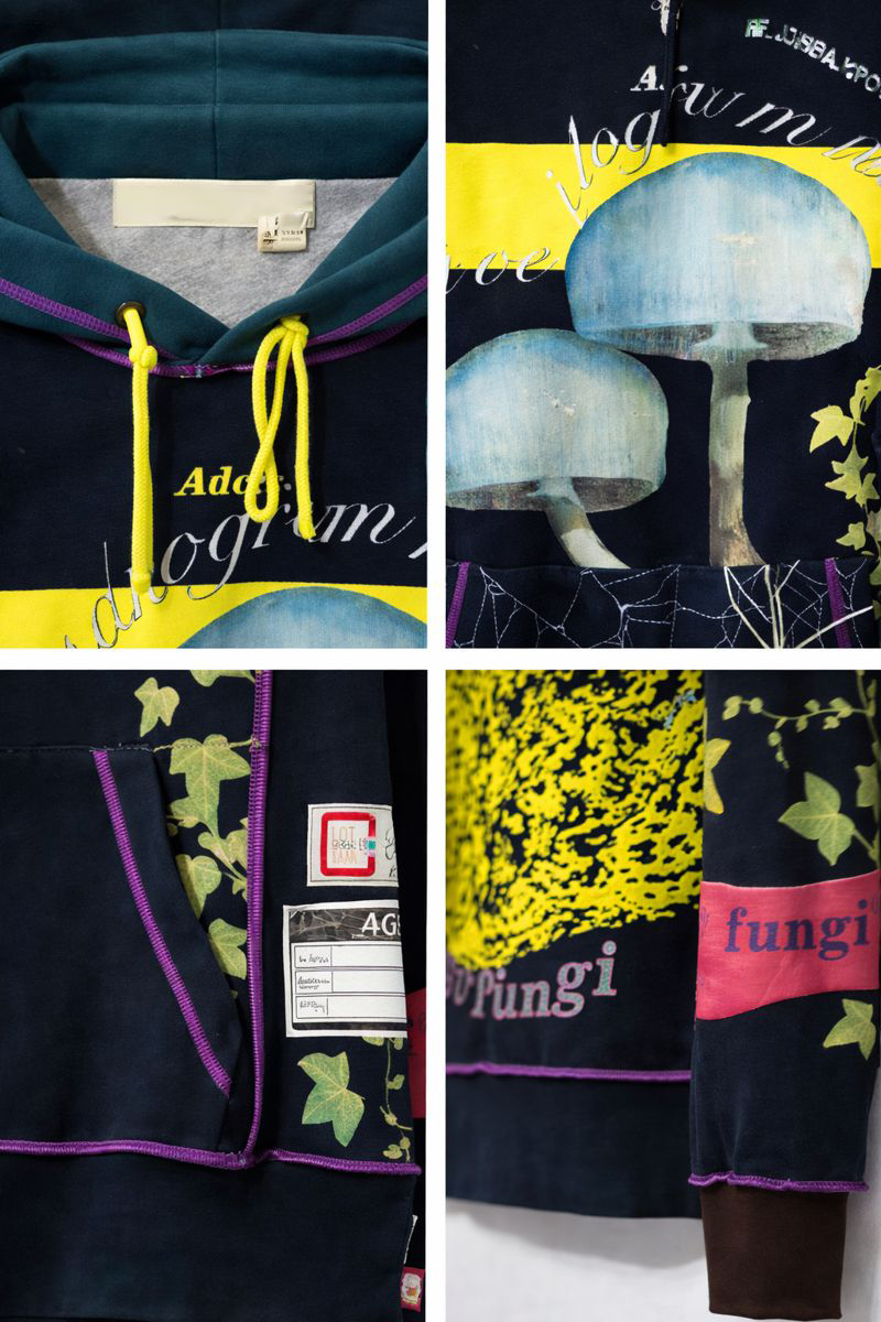 เสื้อฮู้ดผ้าหนา 380 แกรม สีน้ำเงินเข้ม พิมพ์ลายหลายชั้น ตกแต่งด้วยสีเหลือบมุก 6