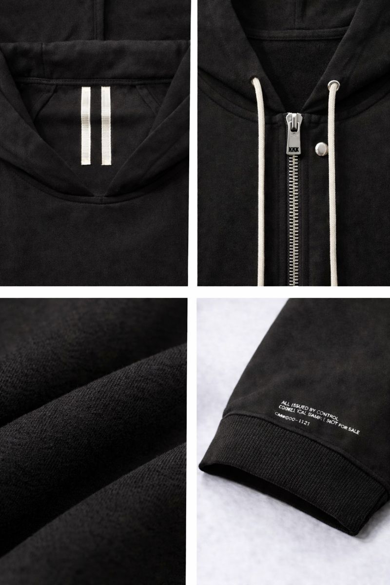 550GSM Heavyweight Contrast Stitch Oversized Black Zip-Up Hooded Jacket 6