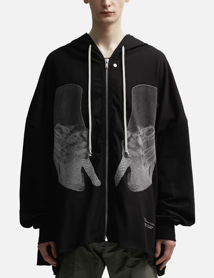 Veste à capuche noire oversize zippée, 550 g/m², coutures contrastées