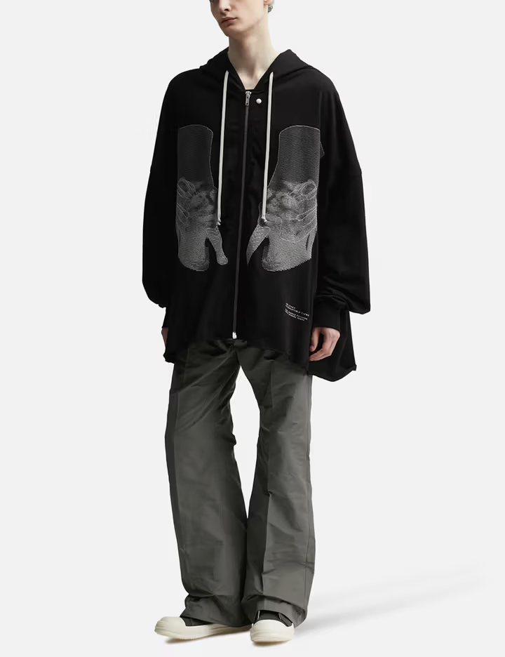 550GSM Heavyweight Contrast Stitch Oversized Black Zip-Up Hooded Jacket 4