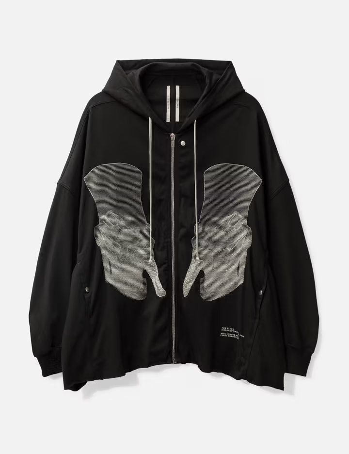 550GSM Heavyweight Contrast Stitch Oversized Black Zip-Up Hooded Jacket 2