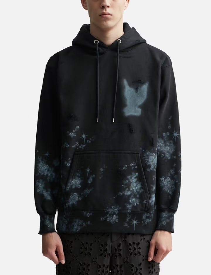 580GSM Black Heavyweight Bacteria Hand-Print Hoodie