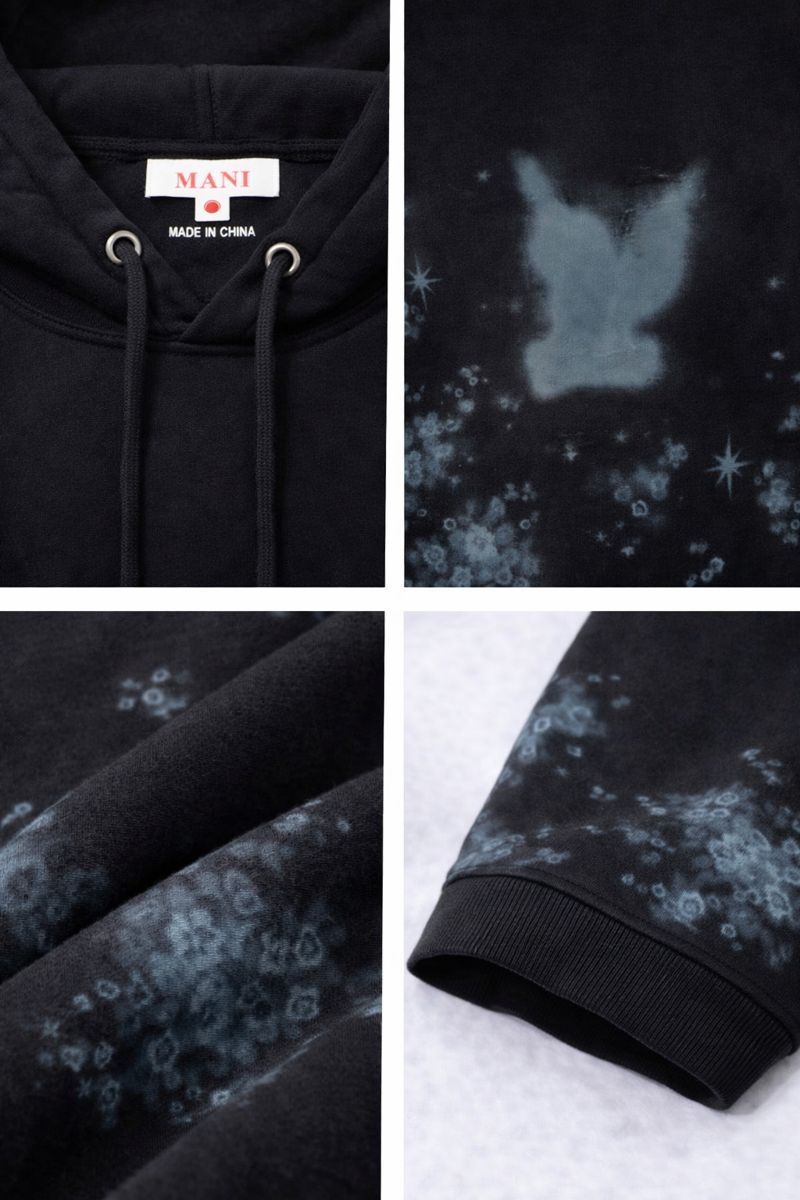 580GSM Black Heavyweight Bacteria Hand-Print Hoodie 6
