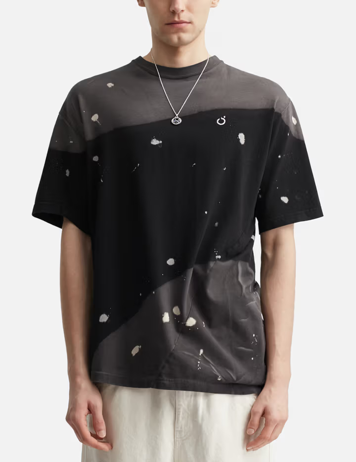250GSM Paint-Splatter Two-Tone Oversized T-Shirt, Black & Grey