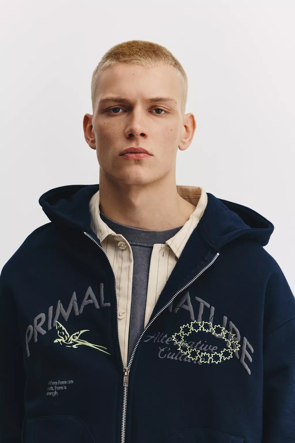 450 GSM Primal Nature Organik Pamuk Fermuarlı Kapüşonlu Sweatshirt, Lacivert 7