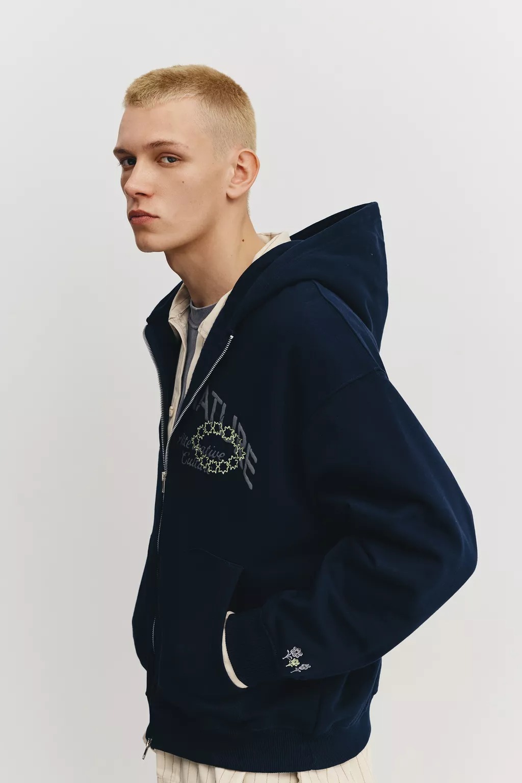 450 GSM Primal Nature Organik Pamuk Fermuarlı Kapüşonlu Sweatshirt, Lacivert 5