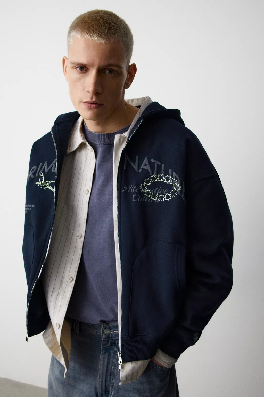 Sweat à capuche zippé en coton biologique Primal Nature 450 g/m², bleu marine