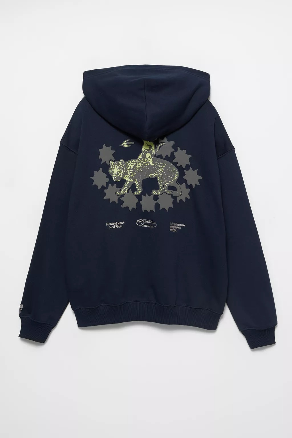 450 GSM Primal Nature Organik Pamuk Fermuarlı Kapüşonlu Sweatshirt, Lacivert 4