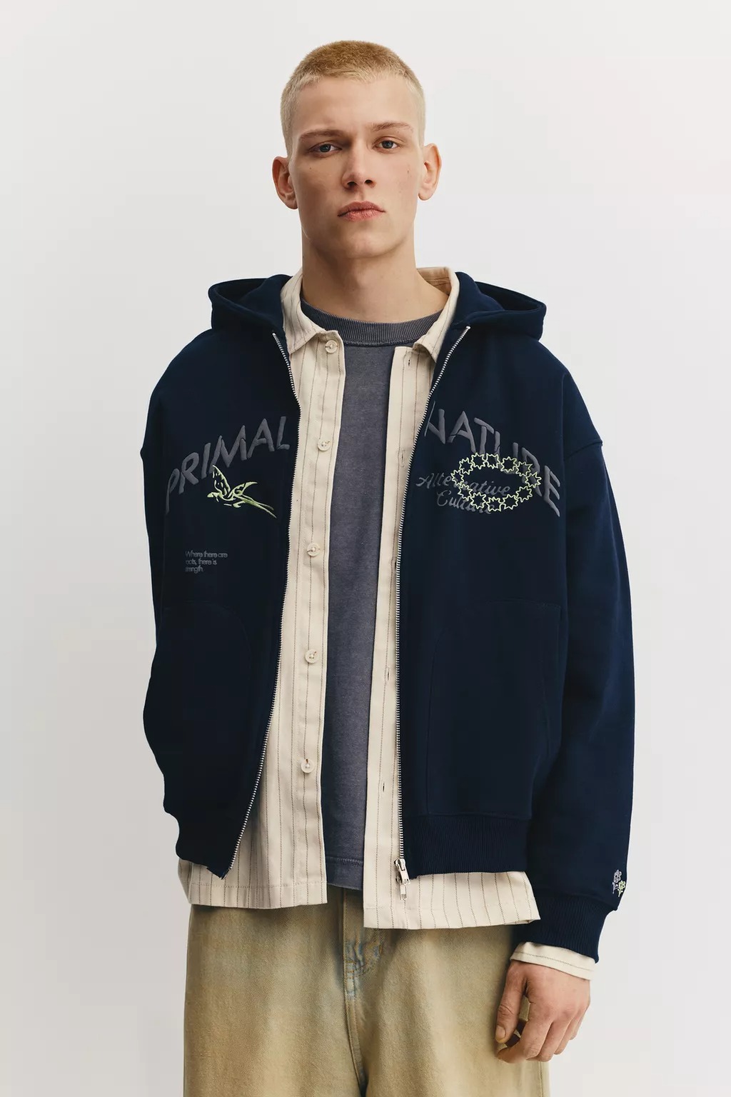 450 GSM Primal Nature Organik Pamuk Fermuarlı Kapüşonlu Sweatshirt, Lacivert 2
