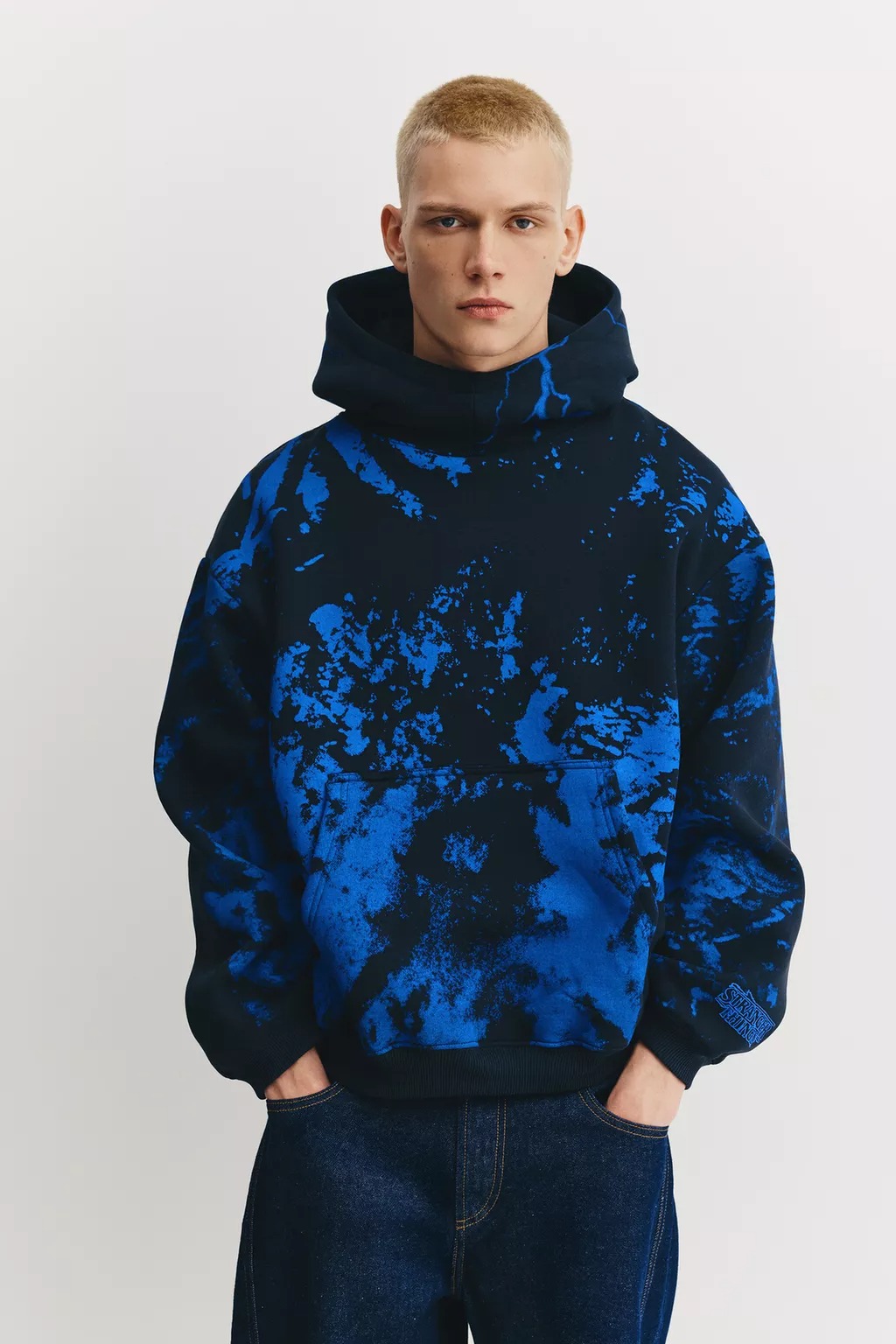 480GSM Stranger Things Tie-Dye Hooded Sweatshirt, Anthracite Grey