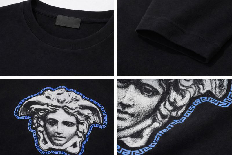 T-shirt à col rond décontracté imprimé du logo Medusa noir 260 g/m² 5